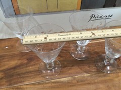 set 4 Vintage Etched floral grey cut cube foot water glasses 5.5»X3.75