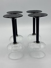 Vintage Luminarc Domino Wine Glasses Goblets — MCM Black Stem — Set of 4 France