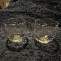 Unmarked Set of 2 Clear Ribbed Textured Round Rocks Glasses, Glass, Unisex
