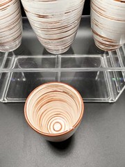 Pier1 Set Of 4 Birchwood Style Pottery Ceramic Cups 8 oz Brown And White Unique