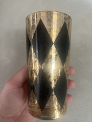 Set of 7 Vintage Harlequin Diamonds Black Gold High Ball Tom Collins Glasses MCM