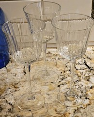 Vtg. 3 Ribbed Long Stem Wine Water Goblet glasses made in France.