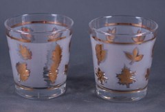 Vtg Continental Can Co Gold Leaves Foliage Rocks Glasses Double Old Fashions DOF