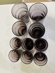 Vintage Libbey Amethyst Saturn Optic Glass Lot – Set of 10 – Freda Diamond MCM