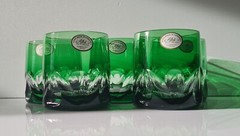5 pcs AJKA EMERALD GREEN CRYSTAL WHISKEY GLASSES, IN CHRISTOFLE CRYSTAL STYLE