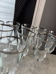 Vintage French Plantinum Rim Wine Glass Set Of 12+1 MCM Luminarc France 60s