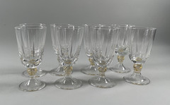 Set of 8 Murano Venetian Gold Flake Ball Stem Water Goblets 6″ Handblown