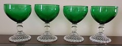 Vtg Set Of 4 Anchor Hocking Forest Green Bubble Foot Champagne Sherbet Glasses
