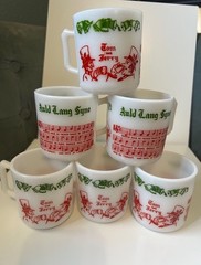 Set Of 6 Hazel Atlas Tom and Jerry Holiday Cups 4 Candle & 2 Auld Lang Syne Cups