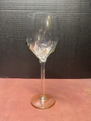 Vintage Ion Tamaian Wine Glass Romanian Art Glass 10-1/4″ Amber Bases Signed