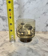 VTG Merry Mushroom Style Glasses Smoked Tawny Amber Lowball Rocks Set of 4