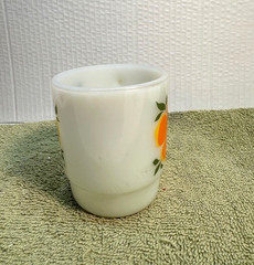 Anchor Hocking Fire King Stacking Mug Yellow Red Orange Floral Flowers Cup