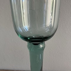 Set of 2 Mexican Recycled Hand Blown Glass Sea Green Wine/Water Goblets
