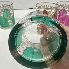 Moroccan Style Glasses Gold Rimmed 4″ Tall Green Pink Red Purple/blue T3