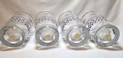 4 Libbey Red, White, Blue Pinwheels Tumbler Glasses, Checkered & Stars. Vintage.