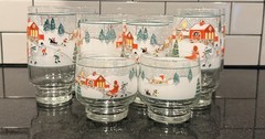Vintage Lot 10 Sangrio Silent Night Glasses Christmas 3 Sizes Holiday Winter Cup