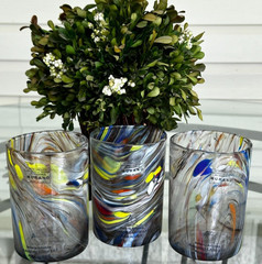 Murano 12oz Glasses Swirl Multi Color Motif Made in Italy Set of 3