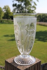 Jeannette Glass Depression Iris & Herringbone Pitcher & 6 Footed Tumbler Glasses