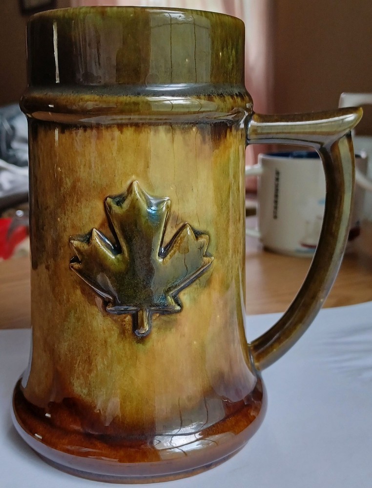 Vintage 1967 Elwill Canada Art Pottery Beer Stein Mug Maple Leaf Centennial 6.5″