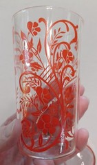 3 Red Floral Vine VTG 8 Oz Drinking Glasses Tumblers 4 3/4″ VTG Set