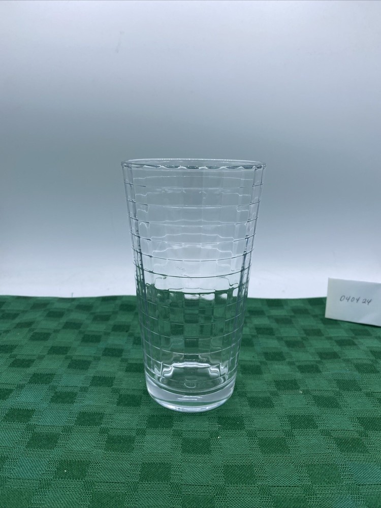 6” Checker Highball/Water Glass – Box Design – Nice Thick Glass EUC