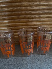 Vintage Orange Coffee Pot Cups Glass Tumbler FIVE DrinkingTableWare MCM Kitchen