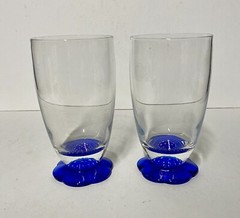Set Of 2 TURANDOT ITALY COBALT BLUE Scalloped Footed Heavy Base Clear glasses