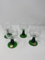 Vintage Green Etched Cordials Wittig Crystal 1919 ERWI Hadamar 4.5″ Tall RARE