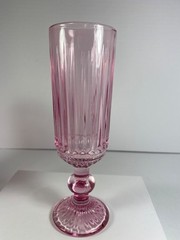 Vintage Pink Champagne Flutes Set of 2 Ribbed Glass Toasting Glasses Romantic