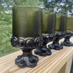 VTG Tiffin Franciscan Madeira Olive Green Glass Footed Goblet Juice Wine 70s X4