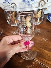 3 Libbey Glass Gold Leaf Stemmed Wine Glass Elegant Romantic Dinner
