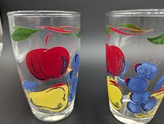 Juice Glasses Fruit Pattern Pear Apple Blueberry Safe Edge Set of 2 Vintage