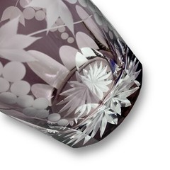 Edo Kiriko Cut Crystal Purple Grapes Whiskey Glass Sake Japan Artisan Etched