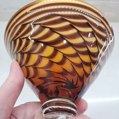 Tortoise Shell Pulled Feather Blown Glass Martini Cocktail Glass Heavy Sturdy