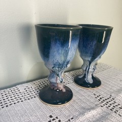 Clay Goblets Pair DK NC Cobalt Blue Studio Pottery Sanford, NC USA