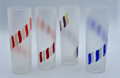 4~Vintage 7″ LIBBEY Frosted Candy Stripe Tom Collins Highball Glasses READ AS IS