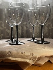 Luminarc France Vintage Domino Black Stemmed 6” Wine Glasses Set of 4
