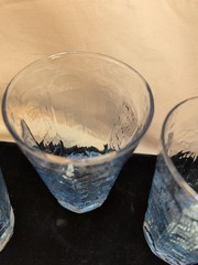 Set of 3 Libbey 8 Panel Light Blue Textured Glass Sm Tumblers MCM 5in