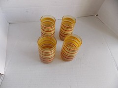 Anchor Hocking 1970s Orange Yellow Brown Stripe Tumblers Set of 4 5″