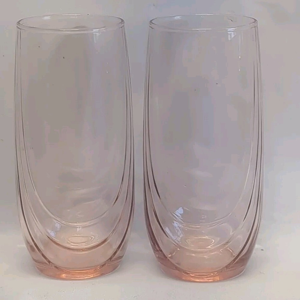Set 2Libbey Glass PINK Drape Swag Design Flat Iced Tea Tumblers 6 1/8″ RARE