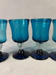 Mexican Hand Blown Aqua Blue Goblets Bubble Stem Glasses – Set of 8