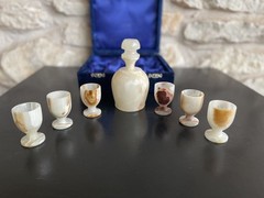 Onyx Shot Glasses carved Set of 6 w/ D ecanter Stone Onyx Marble Cordial Barware