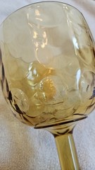 Amber Glass Stemmed Goblet Drinking Glass Thumbprint Pattern Round