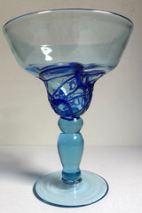 Margarita or Martini Glass Hand Blowen Art Glass, Features Twisted Cobalt Design
