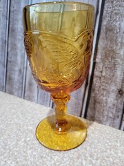Vintage Amber Glass American Eagle Goblet Shield With Stars