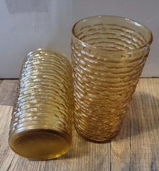 Vintage Anchor Hocking Soreno Harvest Gold Tumblers 5″ Bark Set of 2 Glasses