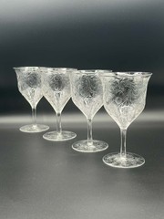 4 Vintage Webb Corbett Attributed Hand Engraved Crystal Wine Goblets 6″