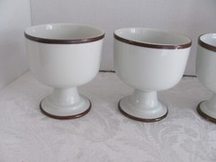 Dansk Christianshavn Brown-White w Brown Bands-12 oz Goblets Dessert Bowls-Set/4