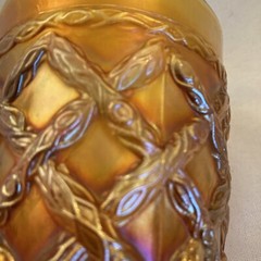 Dugan-Diamond Grapevine Lattice Tumbler Marigold Antique Carnival Glass