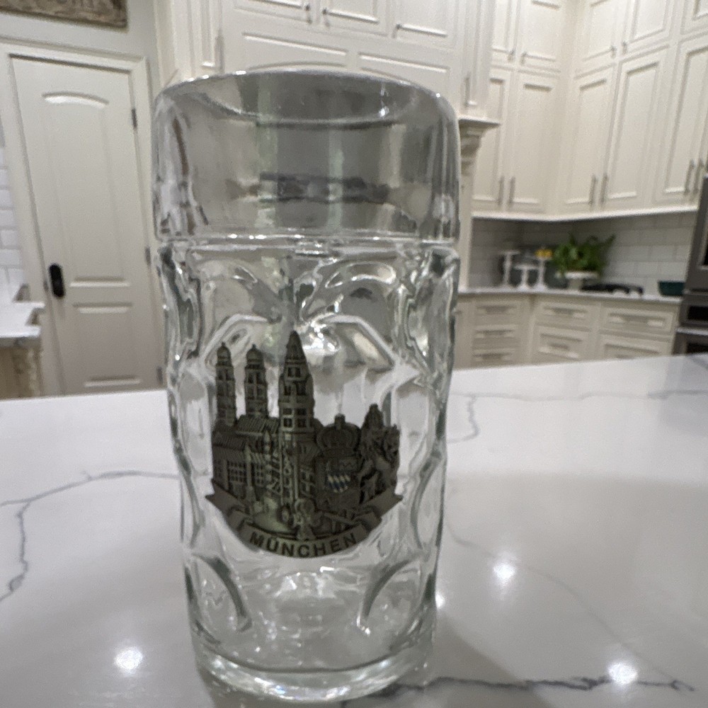 Clear Glass Beer Mug Stein w/ Handle, 0.5 L München (Munich) Decorative